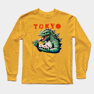 Tokyo Monster Sushi Feast T-Shirt - Fun Urban Dinosaur Graphic Tee Long Sleeve T-Shirt